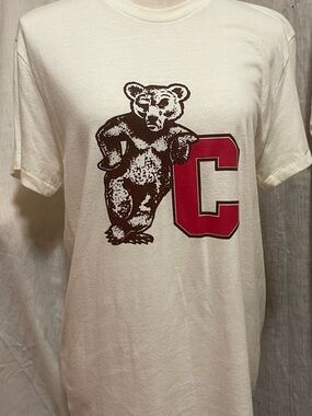 Bear Graphic Cream Tee with Red Letter C